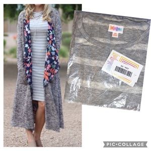 LULAROE Julia Bodycon Midi Dress Size XS Gray Stripe Short Elbow Sleeve